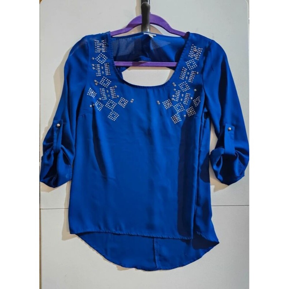 Charlotte Russe Royal Blue Studded Geometric Cutout Back Blouse S